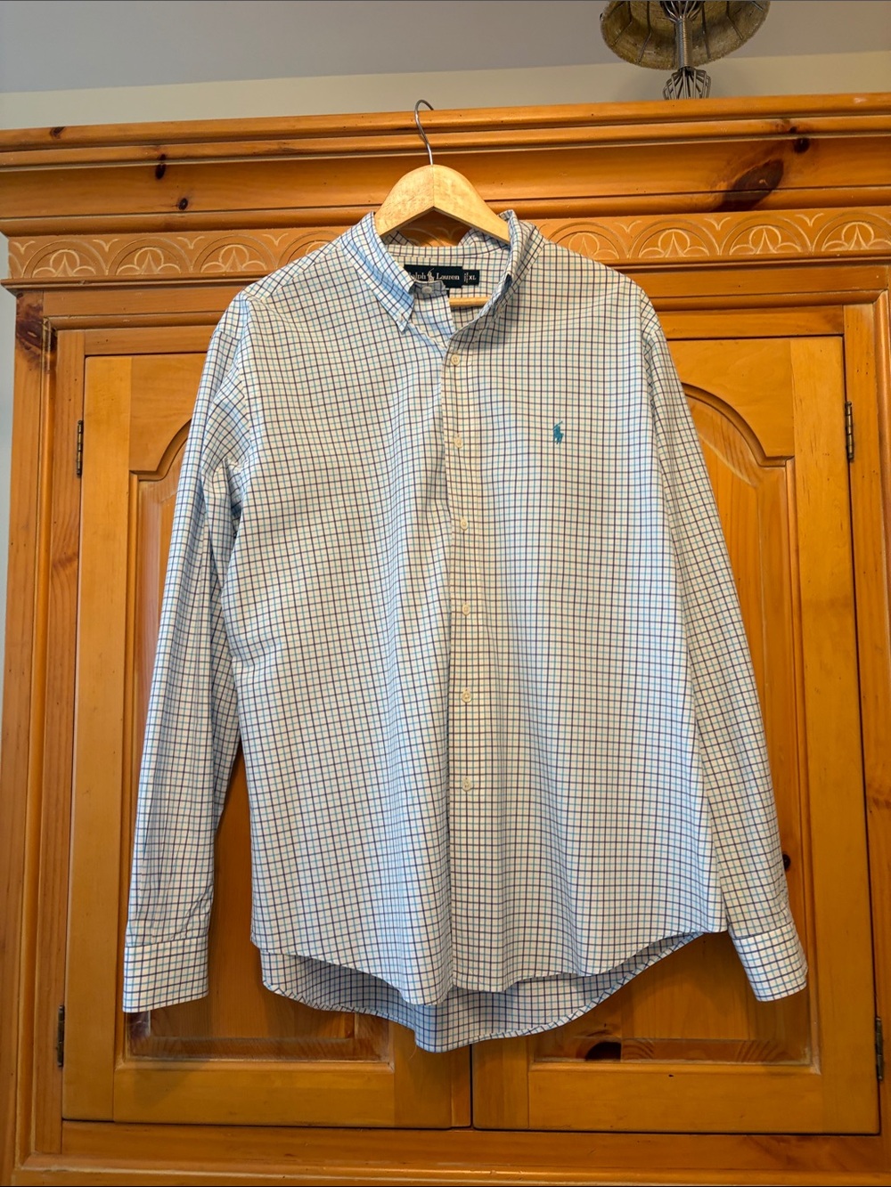 Ralph Lauren White Shirt with Blue and Green Windowpane Check